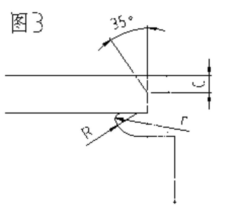 Technical drawing illustrating a 35-degree angle arc notch and radius parameters for structural steel beveling